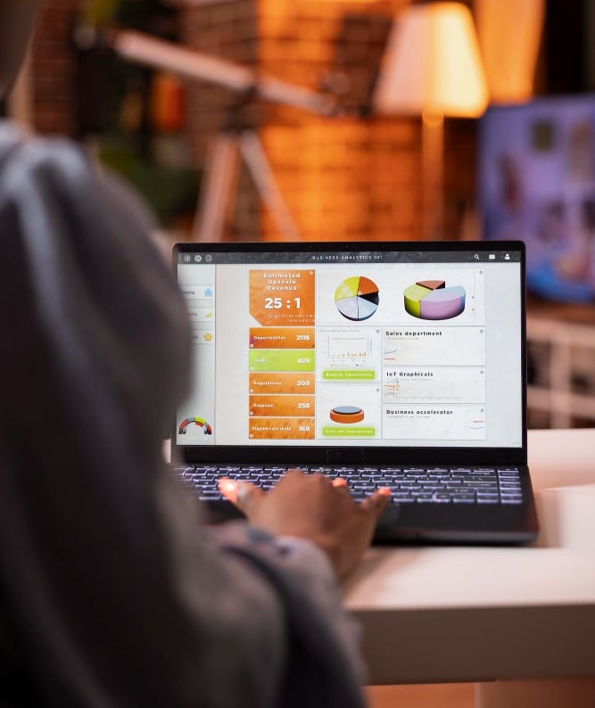 Laptop open to seo services client management system.