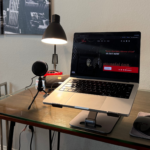 Workstation with artist website displayed